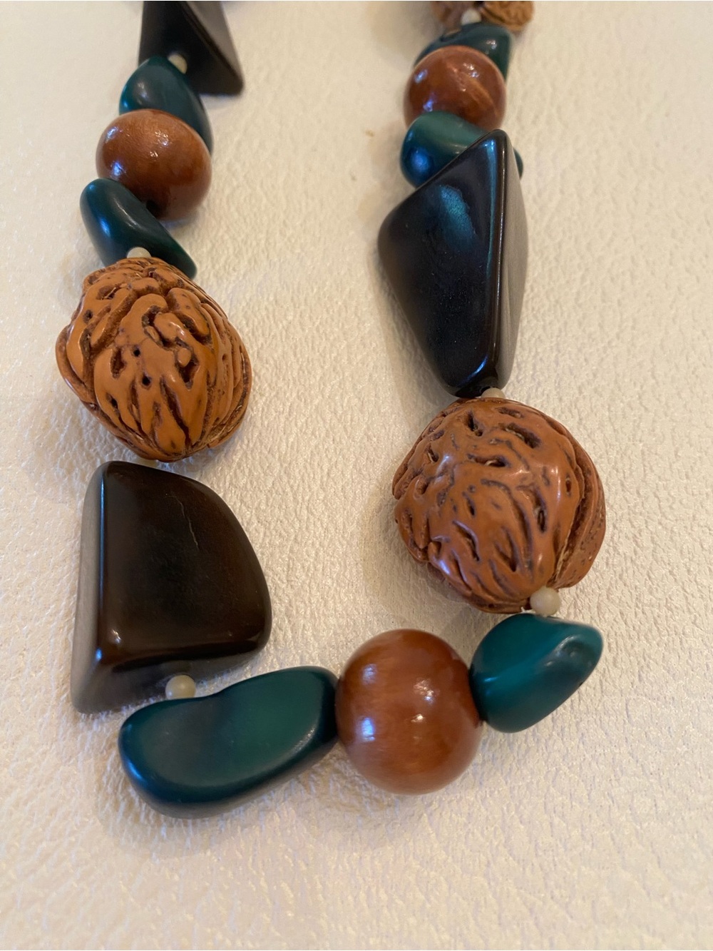 Vintage 1970’s Chunky Earthy Brown and Teal Beaded Necklace for Women